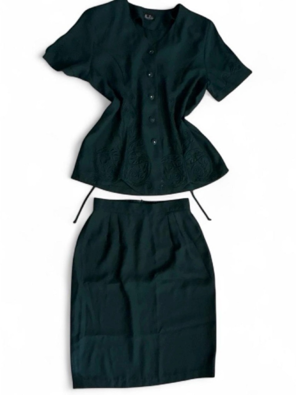 Women’s Black Two-Piece Skirt Set - Classic Button Front Top & Pencil Skirt